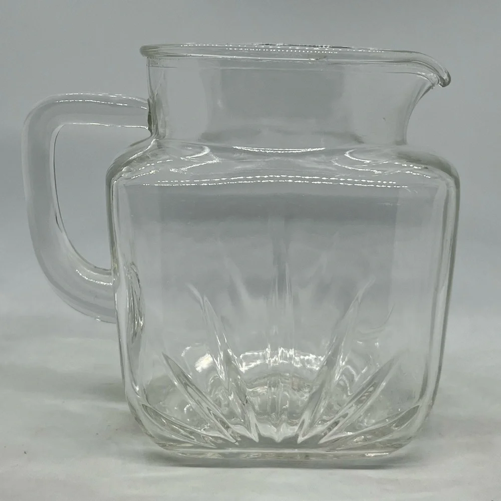 1950s MCM Federal Glass Clear Square Star Design 1qt Pitcher